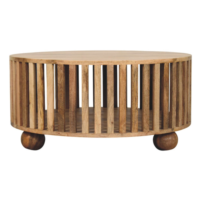 Slatted Round Oak-ish Coffee Table Artisan