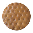 Brown Buffalo Leather Round Ottoman with Castor Legs Artisan