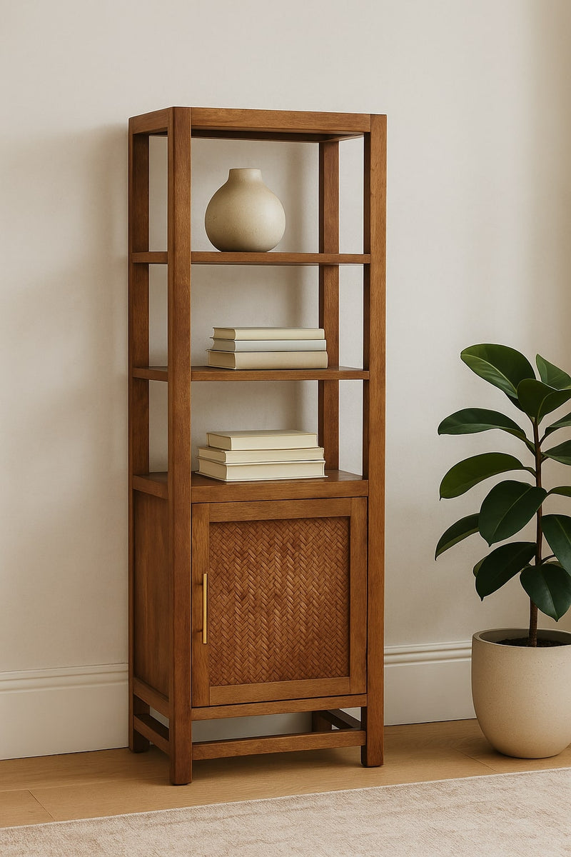 Solid Wood Open Shelf Unit with Cabinet Artisan