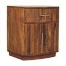 Solid Wood Curved Ribbed Bedside Nightstand with Drawer Artisan