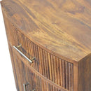 Solid Wood Curved Ribbed Bedside Nightstand with Drawer Artisan