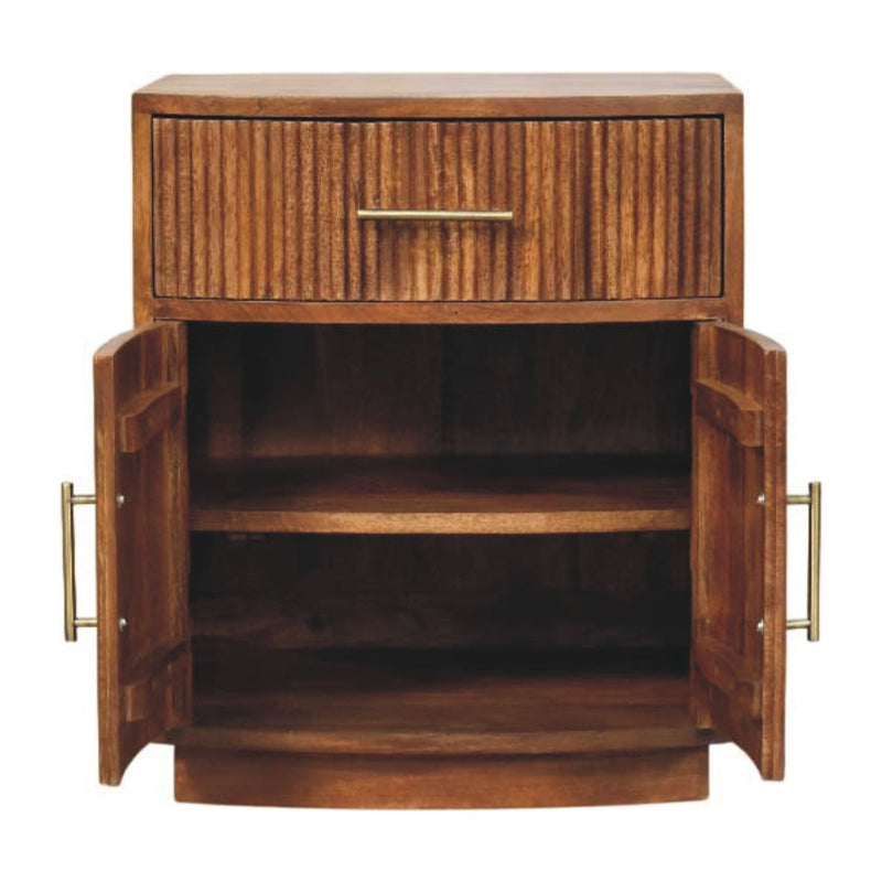 Solid Wood Curved Ribbed Bedside Nightstand with Drawer Artisan