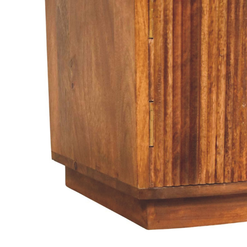 Solid Wood Curved Ribbed Bedside Nightstand with Drawer Artisan