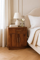 Solid Wood Curved Ribbed Bedside Nightstand with Drawer Artisan