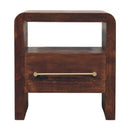 Tiger Oak Open Bedside Nightstand with Brass Handle Artisan