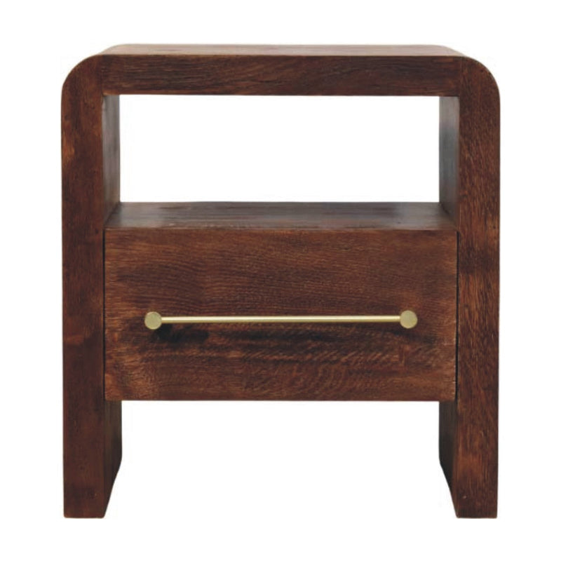 Tiger Oak Open Bedside Nightstand with Brass Handle Artisan