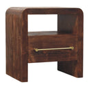 Tiger Oak Open Bedside Nightstand with Brass Handle Artisan