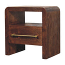 Tiger Oak Open Bedside Nightstand with Brass Handle Artisan