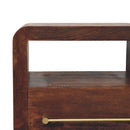 Tiger Oak Open Bedside Nightstand with Brass Handle Artisan