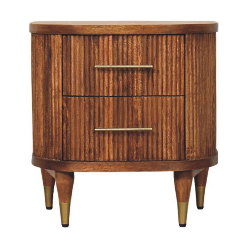Ribbed Bedside Nightstand with Brass Accents Artisan