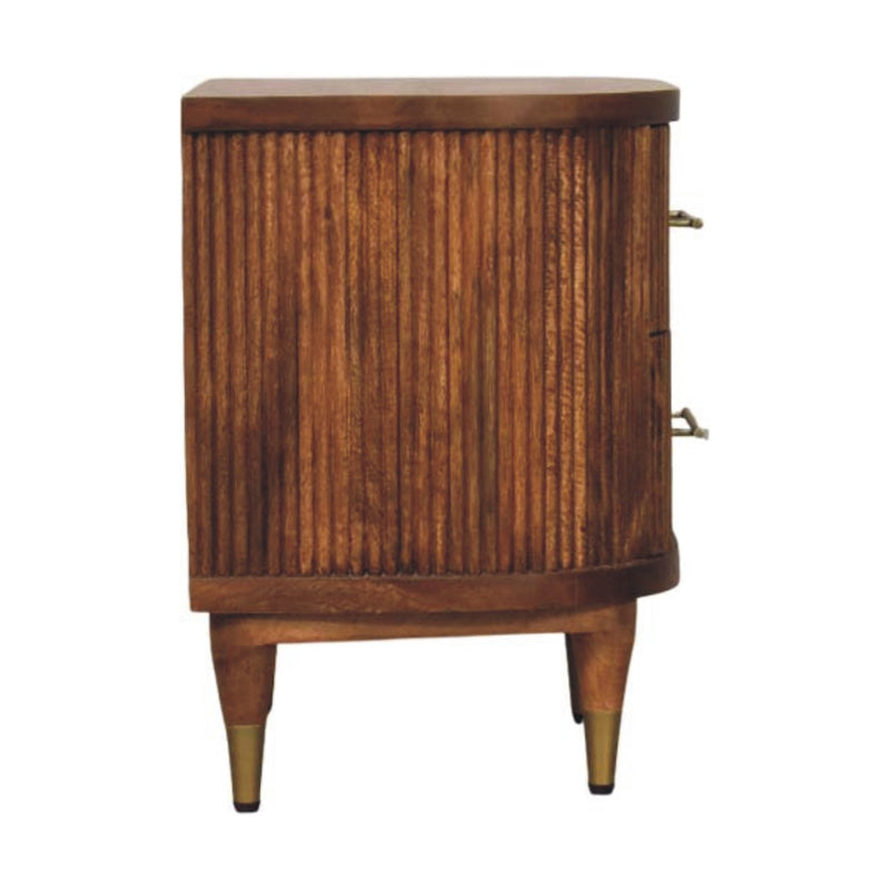 Ribbed Bedside Nightstand with Brass Accents Artisan
