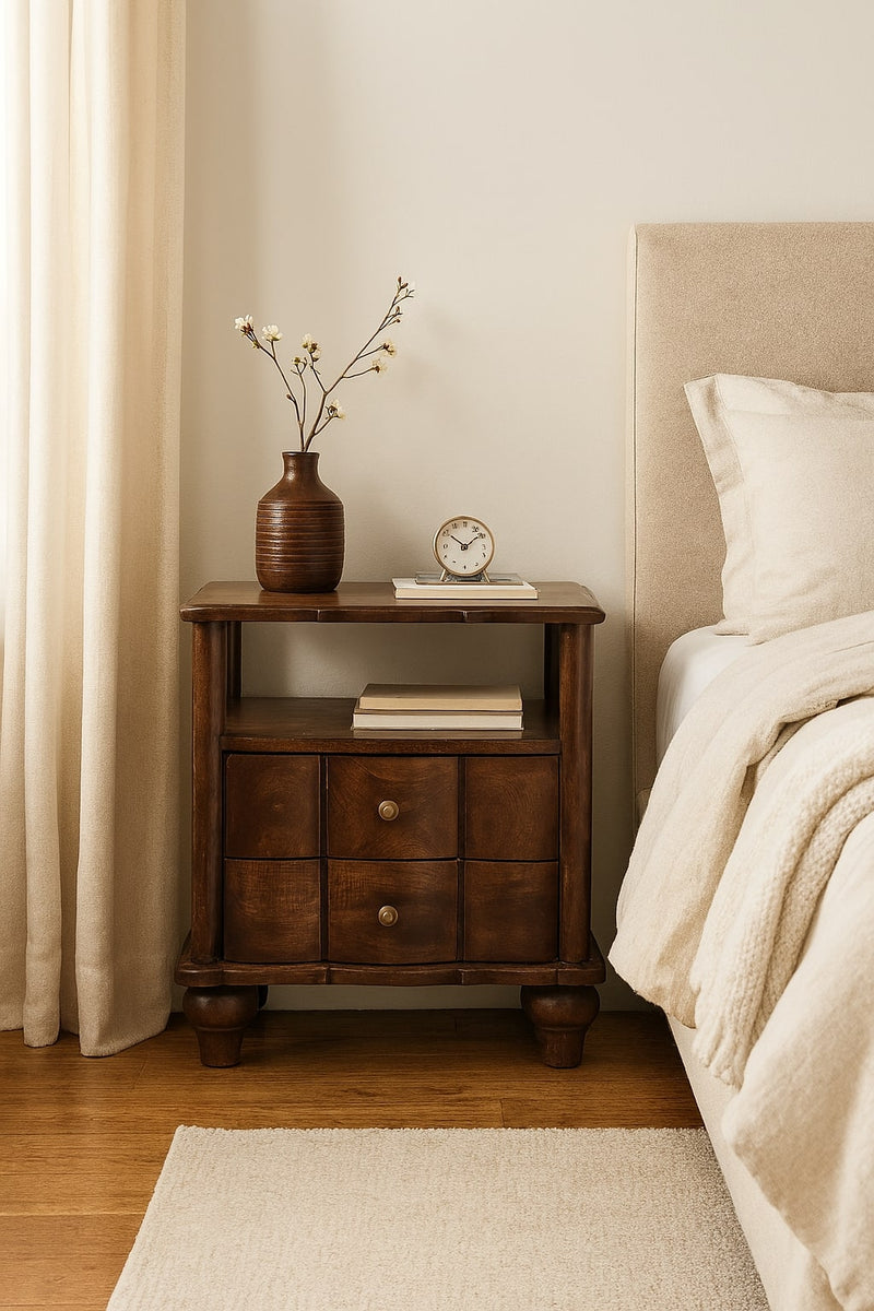 2-Drawer Bedside Nightstand with Open Shelf Artisan