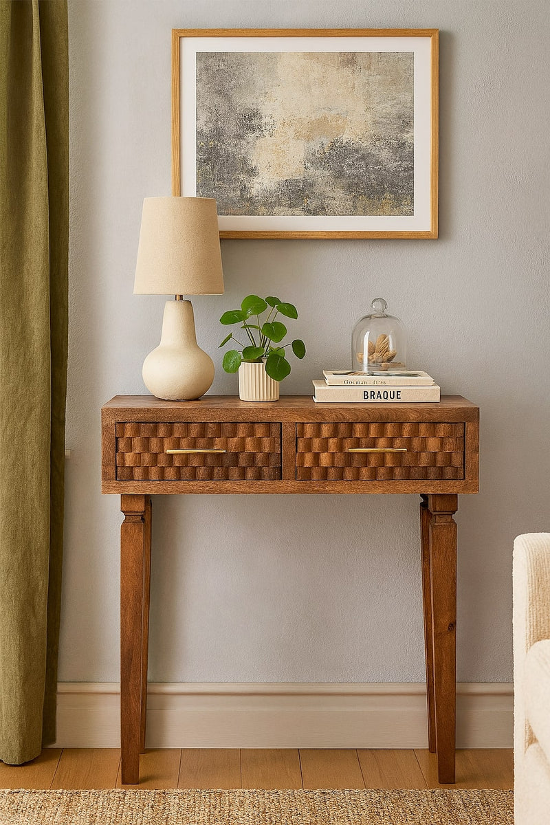 Arno Console Table in Golden Teak Artisan