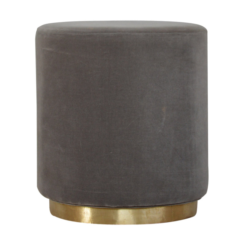 Gold Base Grey Velvet Footstool