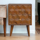 Chestnut Cube Carved nightstand Artisan