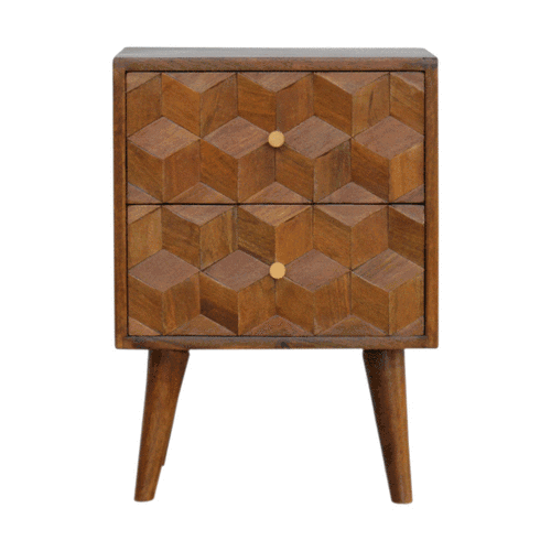 Chestnut Cube Carved nightstand Artisan