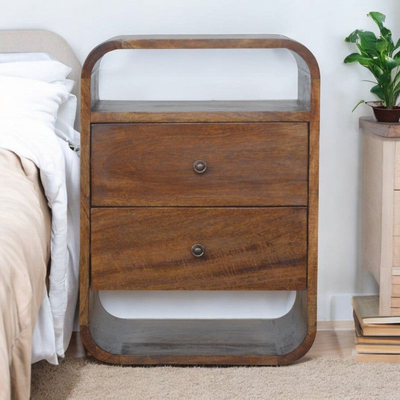 Chestnut Curve 2 Drawer nightstand Artisan
