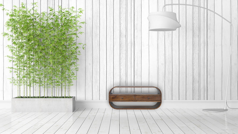 Chestnut Curved Edge Media Unit with 2 Drawers Artisan