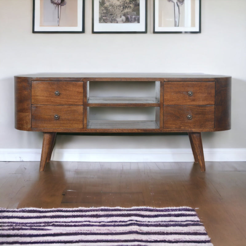 Chestnut 4-Drawers Rounded TV Stand Artisan