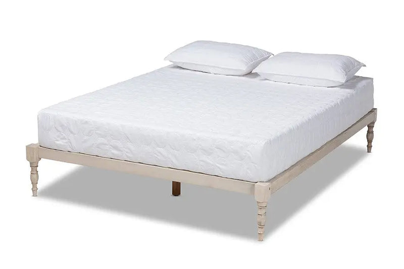 Iseline Antique White Wood Platform Bed Frame (Queen) iHome Studio