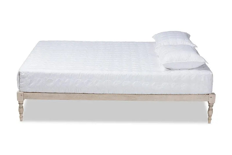 Iseline Antique White Wood Platform Bed Frame (Queen) iHome Studio