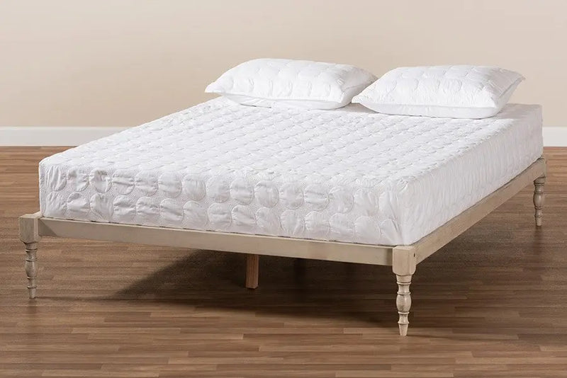 Iseline Antique White Wood Platform Bed Frame (Queen) iHome Studio