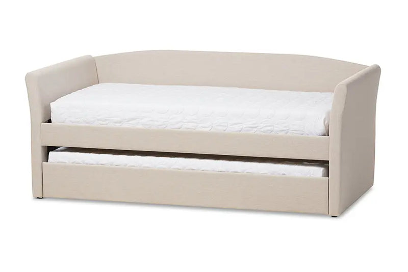 Jolene Beige Fabric Upholstered Daybed w/Guest Trundle Bed iHome Studio