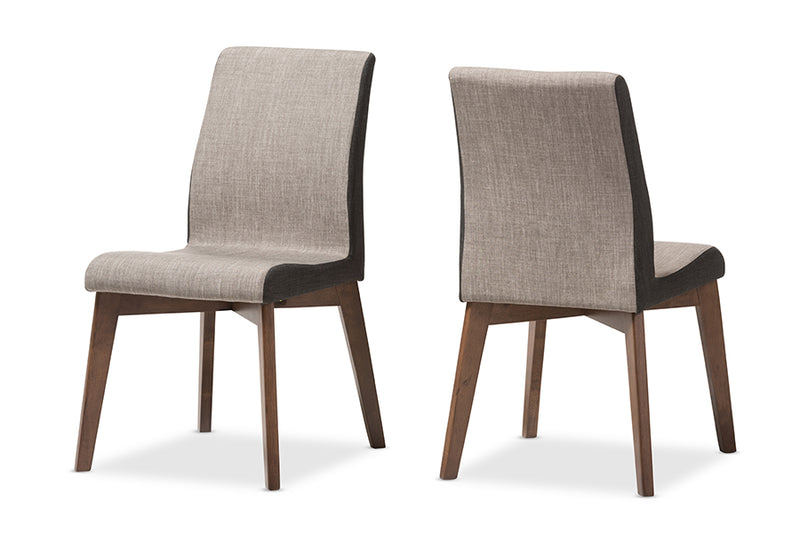 Sariah Mid-Century Modern Beige and Brown Fabric Dining Chair (Set of 2)