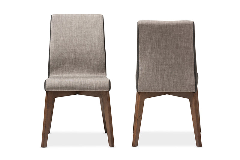 Sariah Mid-Century Modern Beige and Brown Fabric Dining Chair (Set of 2)