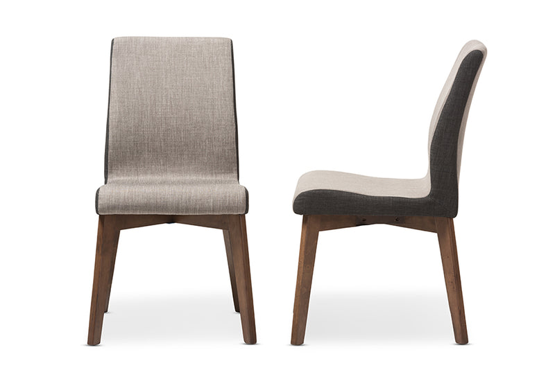 Sariah Mid-Century Modern Beige and Brown Fabric Dining Chair (Set of 2)