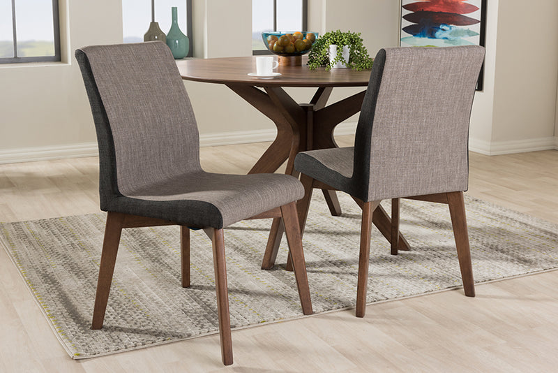 Sariah Mid-Century Modern Beige and Brown Fabric Dining Chair (Set of 2)