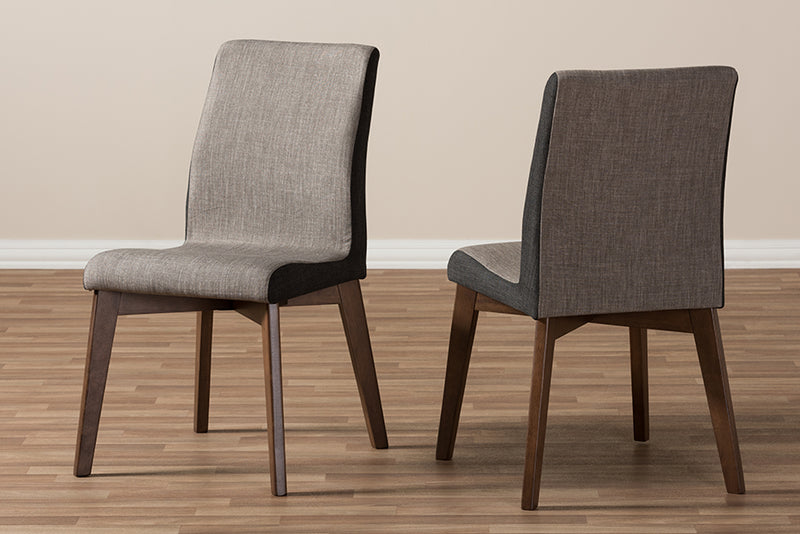 Sariah Mid-Century Modern Beige and Brown Fabric Dining Chair (Set of 2)