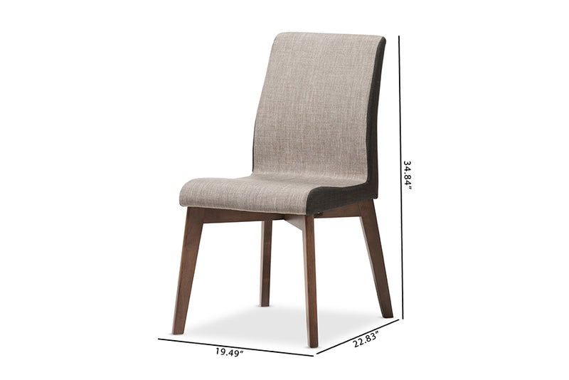 Sariah Mid-Century Modern Beige and Brown Fabric Dining Chair (Set of 2)