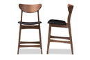 Quinlan Black Faux Leather Walnut Wood 24-Inches Counter Stool (Set of 2) Baxton