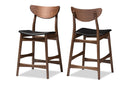 Quinlan Black Faux Leather Walnut Wood 24-Inches Counter Stool (Set of 2) Baxton