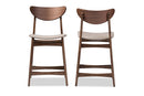 Quinlan Light Gray Fabric Walnut Wood 24-Inches Counter Stool (Set of 2) Baxton