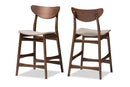 Quinlan Light Gray Fabric Walnut Wood 24-Inches Counter Stool (Set of 2) Baxton