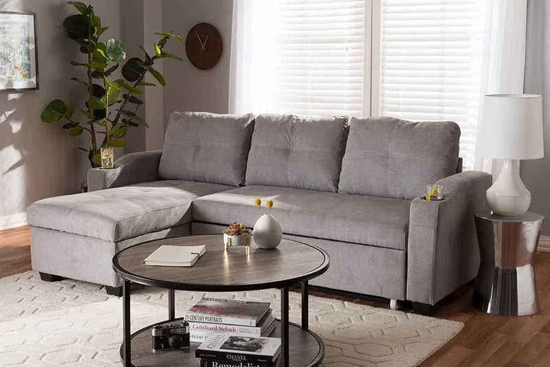 Lianna Light Grey Fabric Upholstered Sectional Sofa w/Storage Chaise iHome Studio