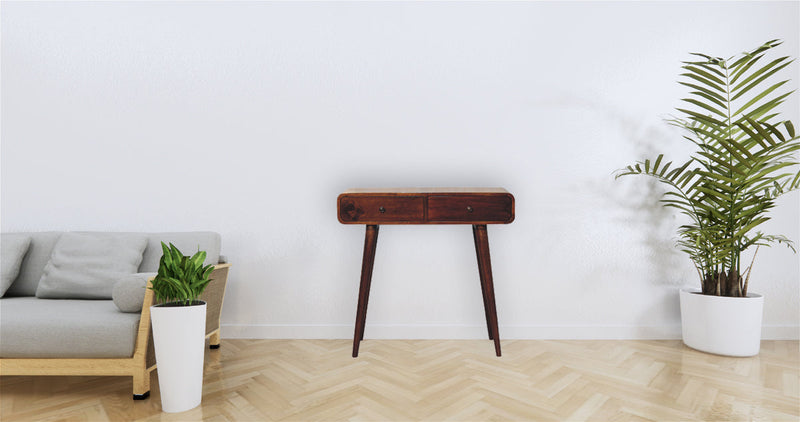 Chestnut Curved Hallway Table w/2-Drawers Artisan