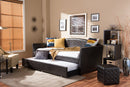 Callum Brown Faux Leather Arched Back Sofa Twin Daybed w/Roll-Out Trundle Baxton