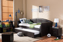 Callum Brown Faux Leather Arched Back Sofa Twin Daybed w/Roll-Out Trundle Baxton