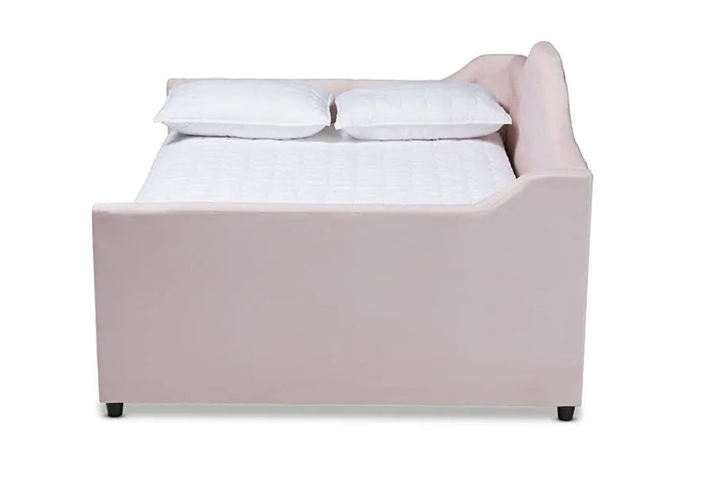 Mira Light Pink Velvet Fabric Upholstered and Button Tufted Full Size Daybed w/Trundle iHome Studio