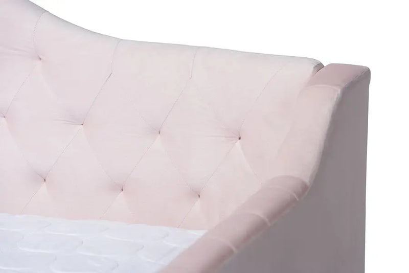 Mira Light Pink Velvet Fabric Upholstered and Button Tufted Full Size Daybed w/Trundle iHome Studio