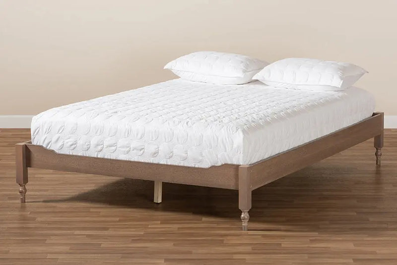 Naomi Antique Oak Wood Platform Bed (Full) iHome Studio