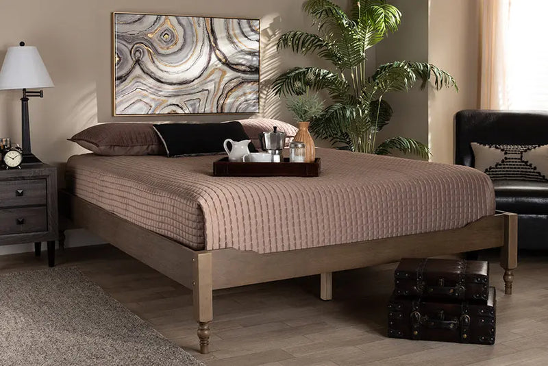 Naomi Weathered Gray Oak Wood Platform Bed (Queen) iHome Studio