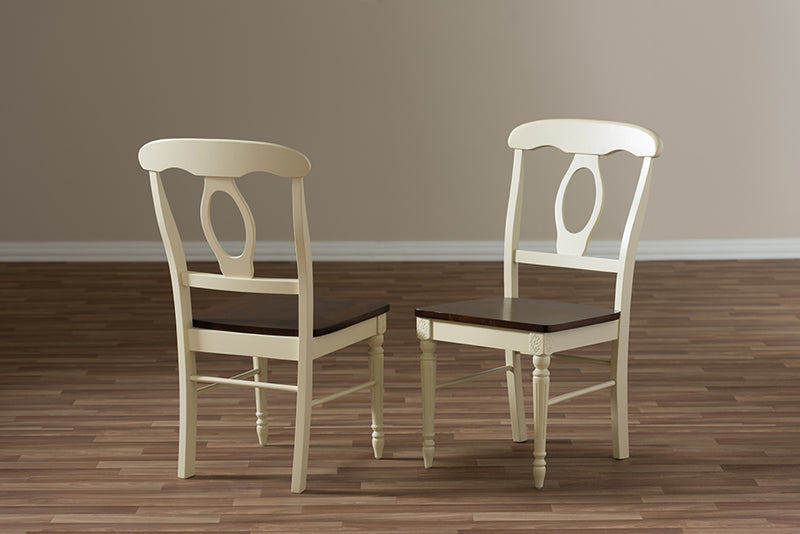 Seranay French Country Cottage Buttermilk and "Cherry" Brown Finishing Wood Dining Chair