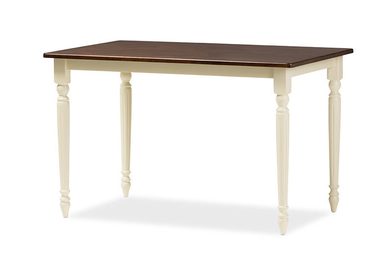 Seranay French Country Cottage Buttermilk and "Cherry" Brown Finishing Wood Dining Table