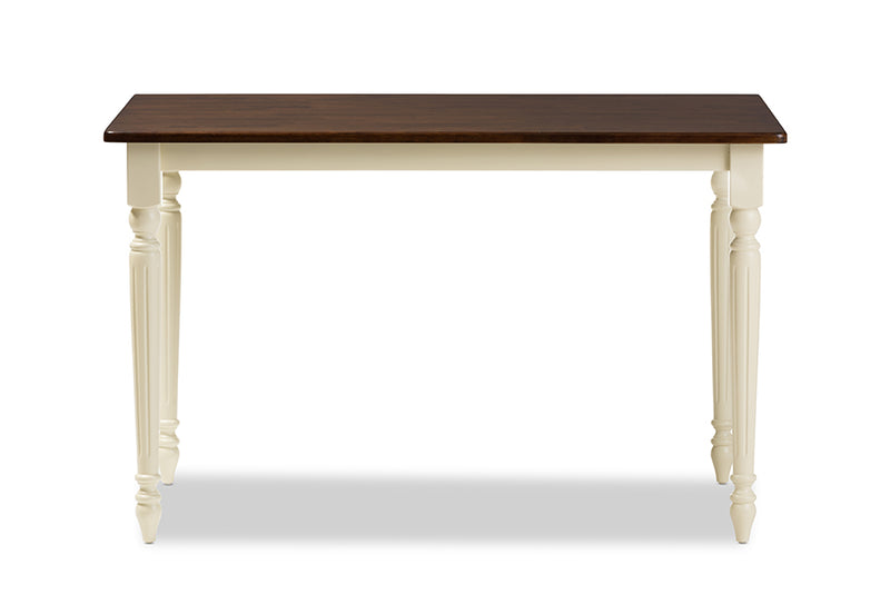 Seranay French Country Cottage Buttermilk and "Cherry" Brown Finishing Wood Dining Table