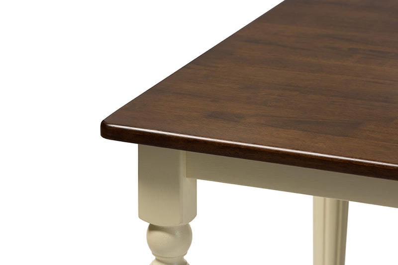 Seranay French Country Cottage Buttermilk and "Cherry" Brown Finishing Wood Dining Table