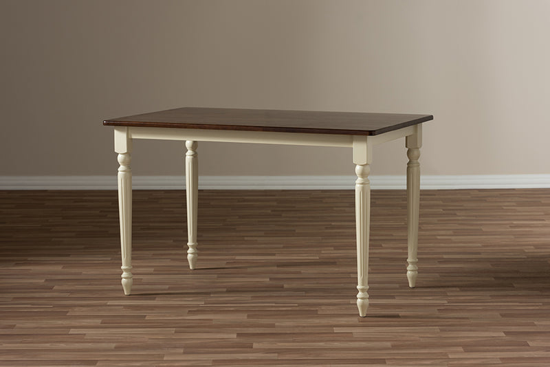 Seranay French Country Cottage Buttermilk and "Cherry" Brown Finishing Wood Dining Table